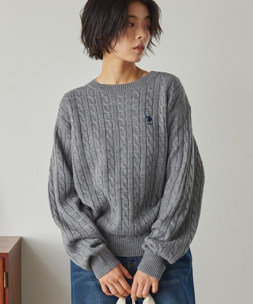 U.S. POLO ASSN.（ユーエスポロアッスン）の「U.S. POLO ASSN. /ユーエスポロアッスン 別注ワンポイント刺繍　ケーブルニットプルオーバー（ニット/セーター・レディース・アイボリー/レッド/ダークブラウン/ネイビー/ベージュ/杢グレー・M/L）」の15枚目の写真