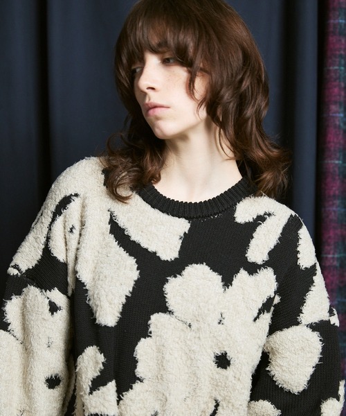 UNISEX》Botanical Jacquard Prime-Over Crew Neck Knit Pullover