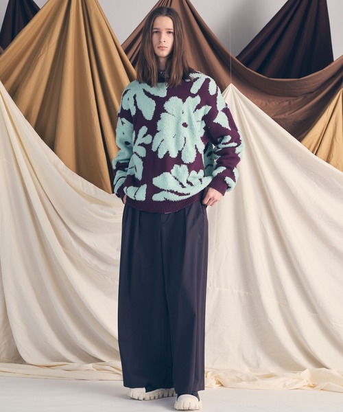 UNISEX》Botanical Jacquard Prime-Over Crew Neck Knit Pullover