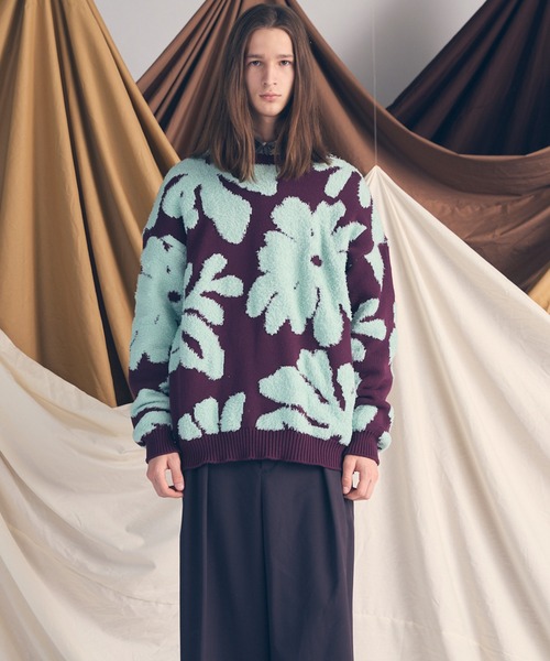 UNISEX》Botanical Jacquard Prime-Over Crew Neck Knit Pullover