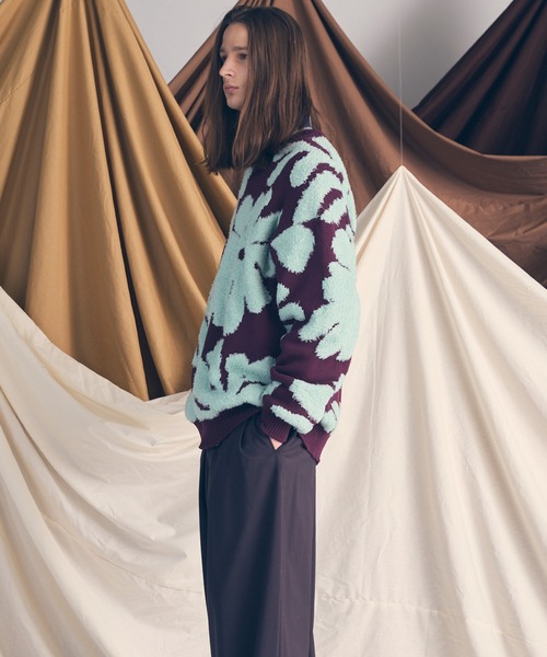 UNISEX》Botanical Jacquard Prime-Over Crew Neck Knit Pullover