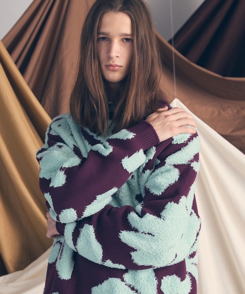 UNISEX》Botanical Jacquard Prime-Over Crew Neck Knit Pullover