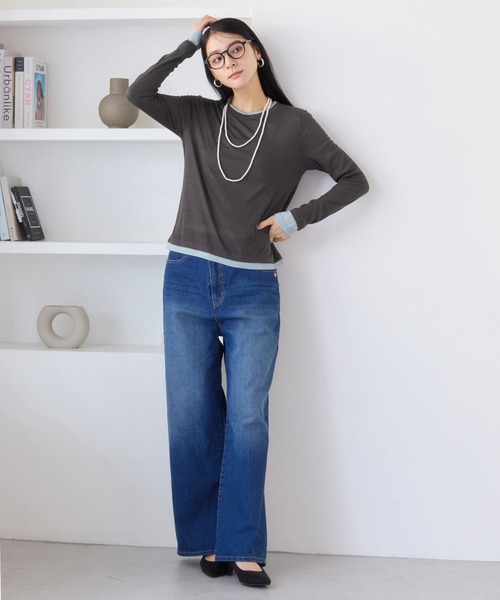 VIS（ビス）の「配色レイヤードシアーロンT（Tシャツ/カットソー・レディース・グレー/オフホワイト/ピンク・FREE）」の7枚目の写真