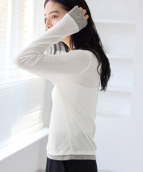 VIS（ビス）の「配色レイヤードシアーロンT（Tシャツ/カットソー・レディース・グレー/オフホワイト/ピンク・FREE）」の11枚目の写真