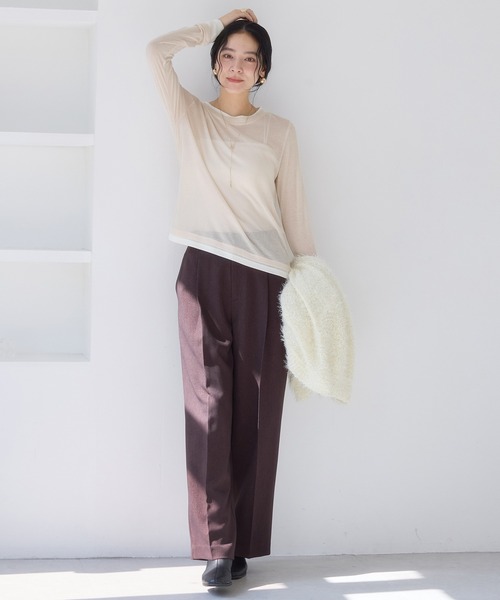 VIS（ビス）の「配色レイヤードシアーロンT（Tシャツ/カットソー・レディース・グレー/オフホワイト/ピンク・FREE）」の14枚目の写真