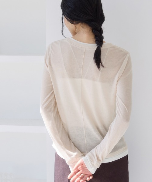 VIS（ビス）の「配色レイヤードシアーロンT（Tシャツ/カットソー・レディース・グレー/オフホワイト/ピンク・FREE）」の12枚目の写真