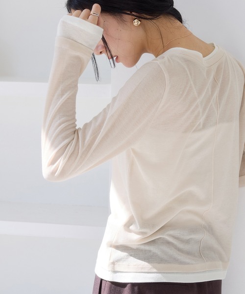 VIS（ビス）の「配色レイヤードシアーロンT（Tシャツ/カットソー・レディース・グレー/オフホワイト/ピンク・FREE）」の13枚目の写真