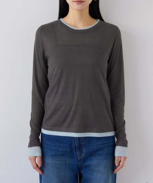 VIS（ビス）の「配色レイヤードシアーロンT（Tシャツ/カットソー・レディース・グレー/オフホワイト/ピンク・FREE）」の15枚目の写真