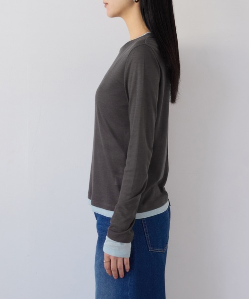 VIS（ビス）の「配色レイヤードシアーロンT（Tシャツ/カットソー・レディース・グレー/オフホワイト/ピンク・FREE）」の16枚目の写真