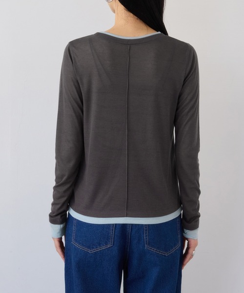 VIS（ビス）の「配色レイヤードシアーロンT（Tシャツ/カットソー・レディース・グレー/オフホワイト/ピンク・FREE）」の17枚目の写真