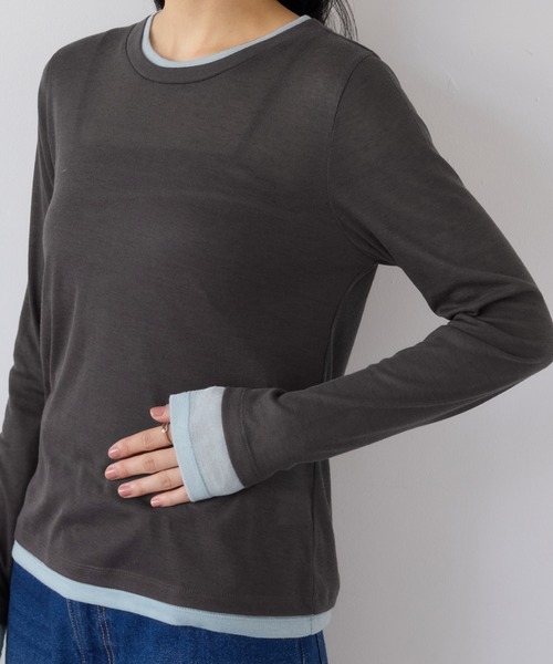 VIS（ビス）の「配色レイヤードシアーロンT（Tシャツ/カットソー・レディース・グレー/オフホワイト/ピンク・FREE）」の20枚目の写真