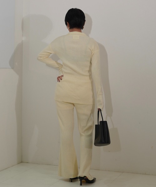 MAISON ELLIE(メゾンエリー)の「line crochet polo knit cardigan(カーディガン/ボレロ・レディース・ミント/ブラック/アイボリー・FREE)」の13枚目の写真