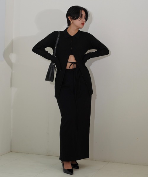 MAISON ELLIE(メゾンエリー)の「line crochet polo knit cardigan(カーディガン/ボレロ・レディース・ミント/ブラック/アイボリー・FREE)」の14枚目の写真