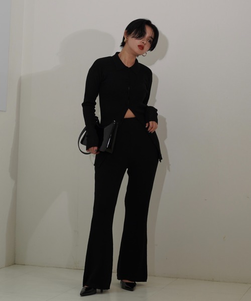 MAISON ELLIE(メゾンエリー)の「line crochet polo knit cardigan(カーディガン/ボレロ・レディース・ミント/ブラック/アイボリー・FREE)」の16枚目の写真