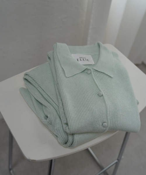 MAISON ELLIE(メゾンエリー)の「line crochet polo knit cardigan(カーディガン/ボレロ・レディース・ミント/ブラック/アイボリー・FREE)」の21枚目の写真