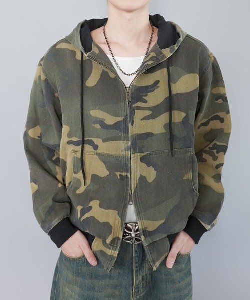 短丈ダブルジップアクティブジャケット/カモフラージュ/リアルツリー
