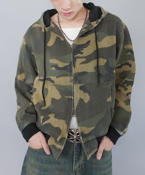 短丈ダブルジップアクティブジャケット/カモフラージュ/リアルツリー