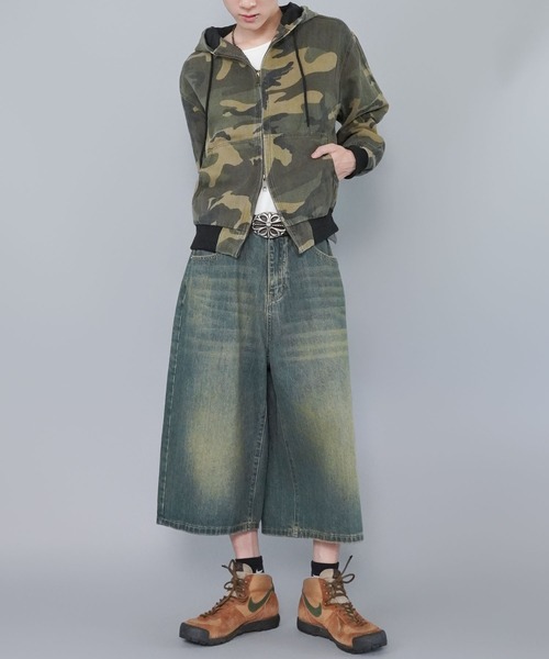 短丈ダブルジップアクティブジャケット/カモフラージュ/リアルツリー