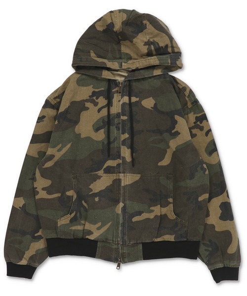 短丈ダブルジップアクティブジャケット/カモフラージュ/リアルツリー