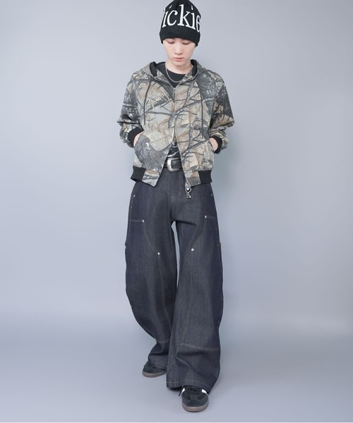 短丈ダブルジップアクティブジャケット/カモフラージュ/リアルツリー