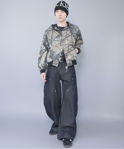 短丈ダブルジップアクティブジャケット/カモフラージュ/リアルツリー