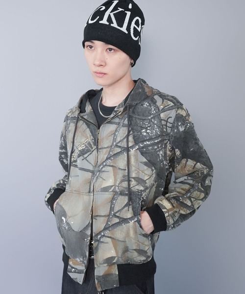 短丈ダブルジップアクティブジャケット/カモフラージュ/リアルツリー