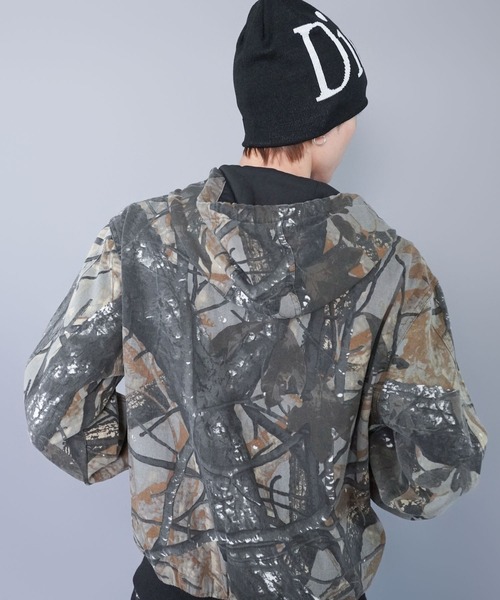 短丈ダブルジップアクティブジャケット/カモフラージュ/リアルツリー