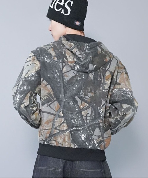 短丈ダブルジップアクティブジャケット/カモフラージュ/リアルツリー