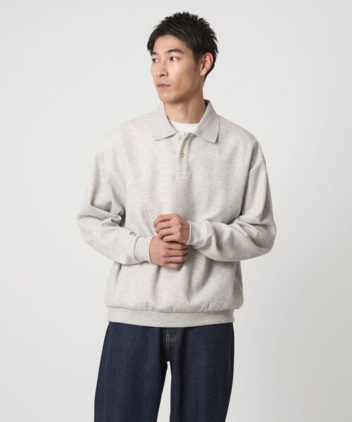 green label relaxing（グリーンレーベルリラクシング）の「ワッフル 長袖 ポロシャツ カットソー（Tシャツ/カットソー・メンズ・ライトグレー/ターコイズブルー系/ダークグレー・M/XL/S/L）」の2枚目の写真