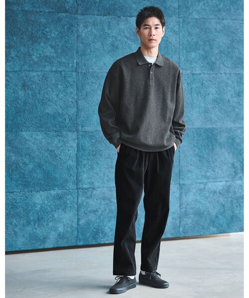 green label relaxing（グリーンレーベルリラクシング）の「ワッフル 長袖 ポロシャツ カットソー（Tシャツ/カットソー・メンズ・ライトグレー/ターコイズブルー系/ダークグレー・M/XL/S/L）」の4枚目の写真