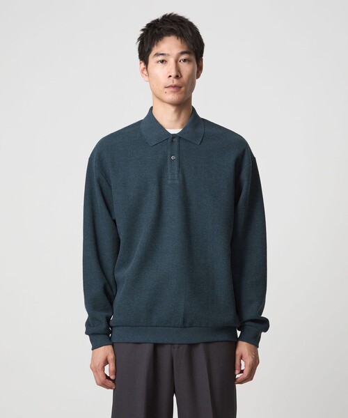 green label relaxing（グリーンレーベルリラクシング）の「ワッフル 長袖 ポロシャツ カットソー（Tシャツ/カットソー・メンズ・ライトグレー/ターコイズブルー系/ダークグレー・M/XL/S/L）」の9枚目の写真