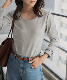 Tシャツ/カットソー（グレー/灰色系・Uネック）ファッション通販