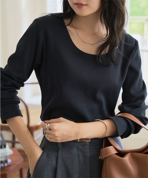 セール】[ M L XL 選べるタイプ ] 深開きスクエア Uネック 長袖Tシャツ