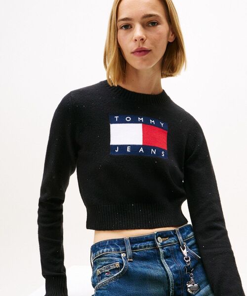 tommy jeans（トミー ジーンズ）の「スパークルフラッグセーター（ニット/セーター・レディース・ホワイト/ブラック/ダークパープル・SMALL/X-SMALL/MEDIUM）」の14枚目の写真