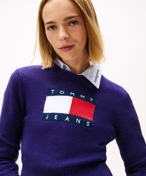 tommy jeans（トミー ジーンズ）の「スパークルフラッグセーター（ニット/セーター・レディース・ホワイト/ブラック/ダークパープル・SMALL/X-SMALL/MEDIUM）」の5枚目の写真