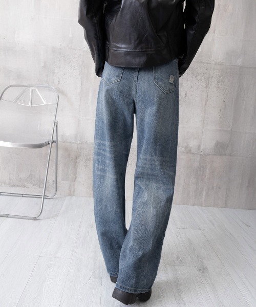 Miniministore(ミニミニストア)の「ダメージデニムパンツ ワイドレッグデニム(デニムパンツ・レディース・ダークブルー・S/XL/L/M)」の19枚目の写真
