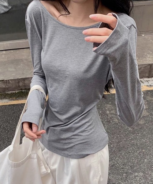 VIBGYOR(ヴィブジョー)の「【EIZZ/アイズ】バックオープンクロス デザイン ロンT(Tシャツ/カットソー・レディース・グレー/ブラック・FREE)」の1枚目の写真