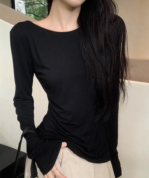 VIBGYOR(ヴィブジョー)の「【EIZZ/アイズ】バックオープンクロス デザイン ロンT(Tシャツ/カットソー・レディース・グレー/ブラック・FREE)」の8枚目の写真
