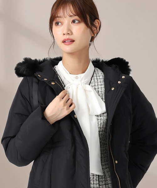 2025秋冬新作 グログランリボンフードショートダウン（ダウン