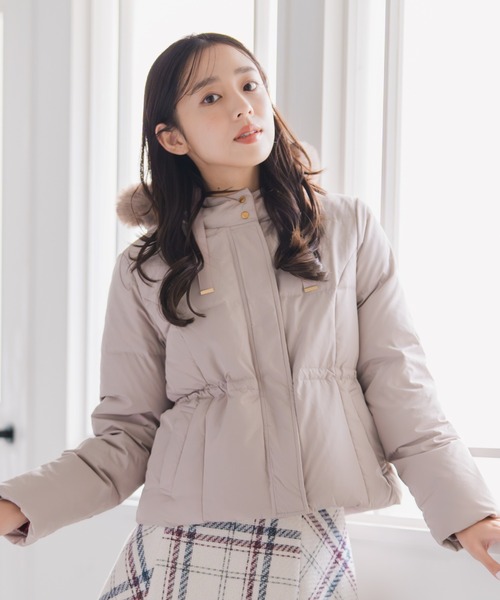 2025秋冬新作 グログランリボンフードショートダウン（ダウン