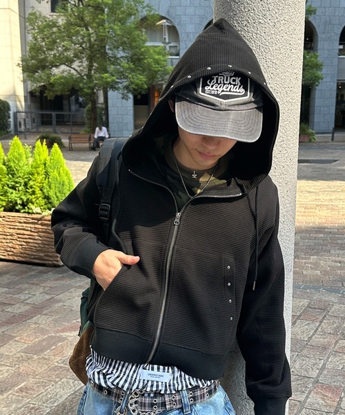 STUDS DESIGN THERMAL ZIP HOODIE／スタッズデザインサーマルジップ