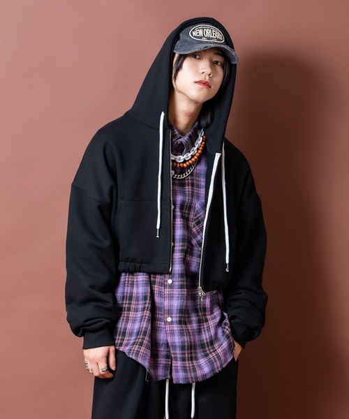 UNION ブラック クロップドパーカー クロップドビジュープリントパーカー KSG20934