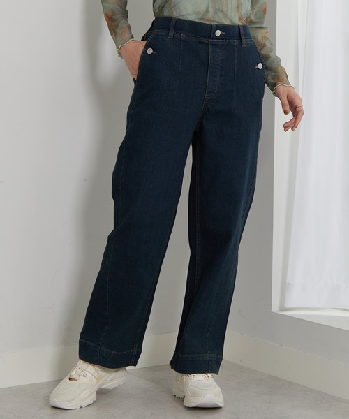 BELLUNA PLUS(ベルーナ)の「裾切替デザインワイドストレートデニム63(その他パンツ・レディース・ケミカルウォッシュ/インディゴブルー・SMALL/X-LARGE/MEDIUM/LARGE)」の1枚目の写真