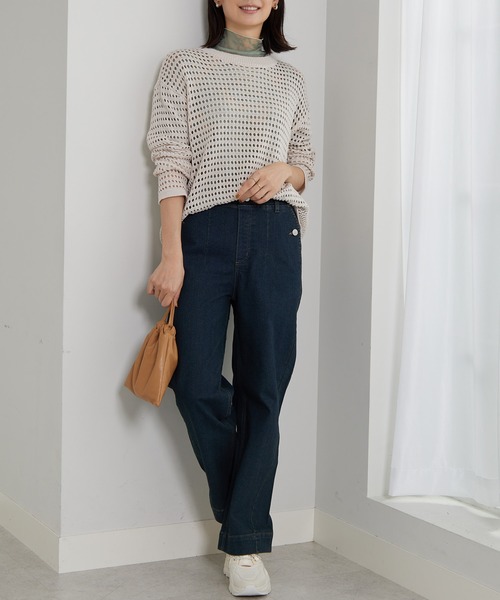 BELLUNA PLUS(ベルーナ)の「裾切替デザインワイドストレートデニム63(その他パンツ・レディース・ケミカルウォッシュ/インディゴブルー・SMALL/X-LARGE/MEDIUM/LARGE)」の3枚目の写真