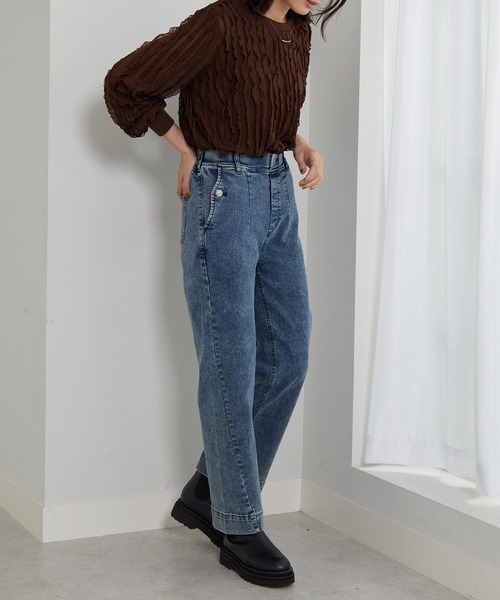 BELLUNA PLUS(ベルーナ)の「裾切替デザインワイドストレートデニム63(その他パンツ・レディース・ケミカルウォッシュ/インディゴブルー・SMALL/X-LARGE/MEDIUM/LARGE)」の14枚目の写真