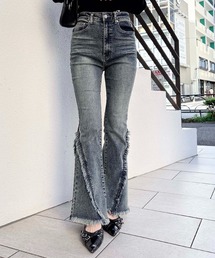 フリンジフレアデニムパンツ