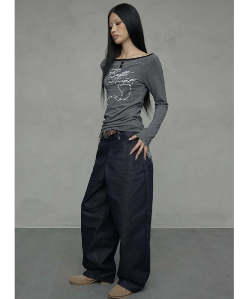 NIIER NOR(ニアノア)の「A'GEM/9 × .kom 『NIIER NOR/ニアノア』 BADDIE ANGEL PANTS/バディーエンジェル パンツ(その他パンツ・レディース・ブラック/インディゴブルー・S)」の6枚目の写真