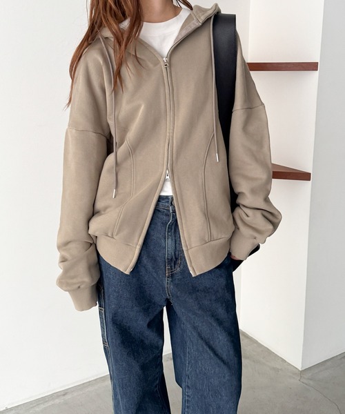 CANAL JEAN(キャナルジーン)の「choice_cnl ウォッシングスウェットパーカー(パーカー・レディース・カーキ/チャコールグレー・ONE SIZE)」の1枚目の写真