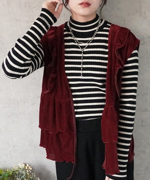 SELECT LEVERY(セレクトリベリー)の「前リボンベロアフリルベスト(ベスト・レディース・ブラウン/ボルドー/ブラック・MEDIUM)」の10枚目の写真