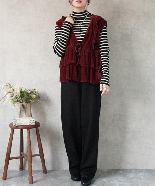 SELECT LEVERY(セレクトリベリー)の「前リボンベロアフリルベスト(ベスト・レディース・ブラウン/ボルドー/ブラック・MEDIUM)」の13枚目の写真